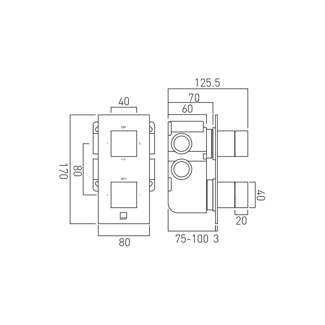 Tablet Notion 2 Outlet 2 Handle Concealed Thermostatic Valve Vertical
