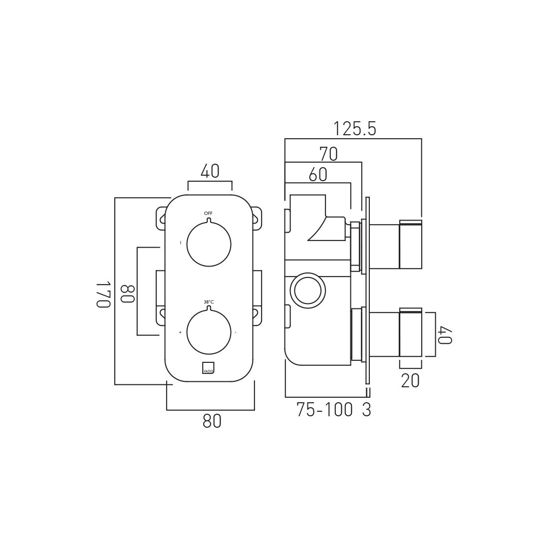 Tablet Altitude 1 Outlet 2 HandleConcealed Thermostatic Valve Vertical
