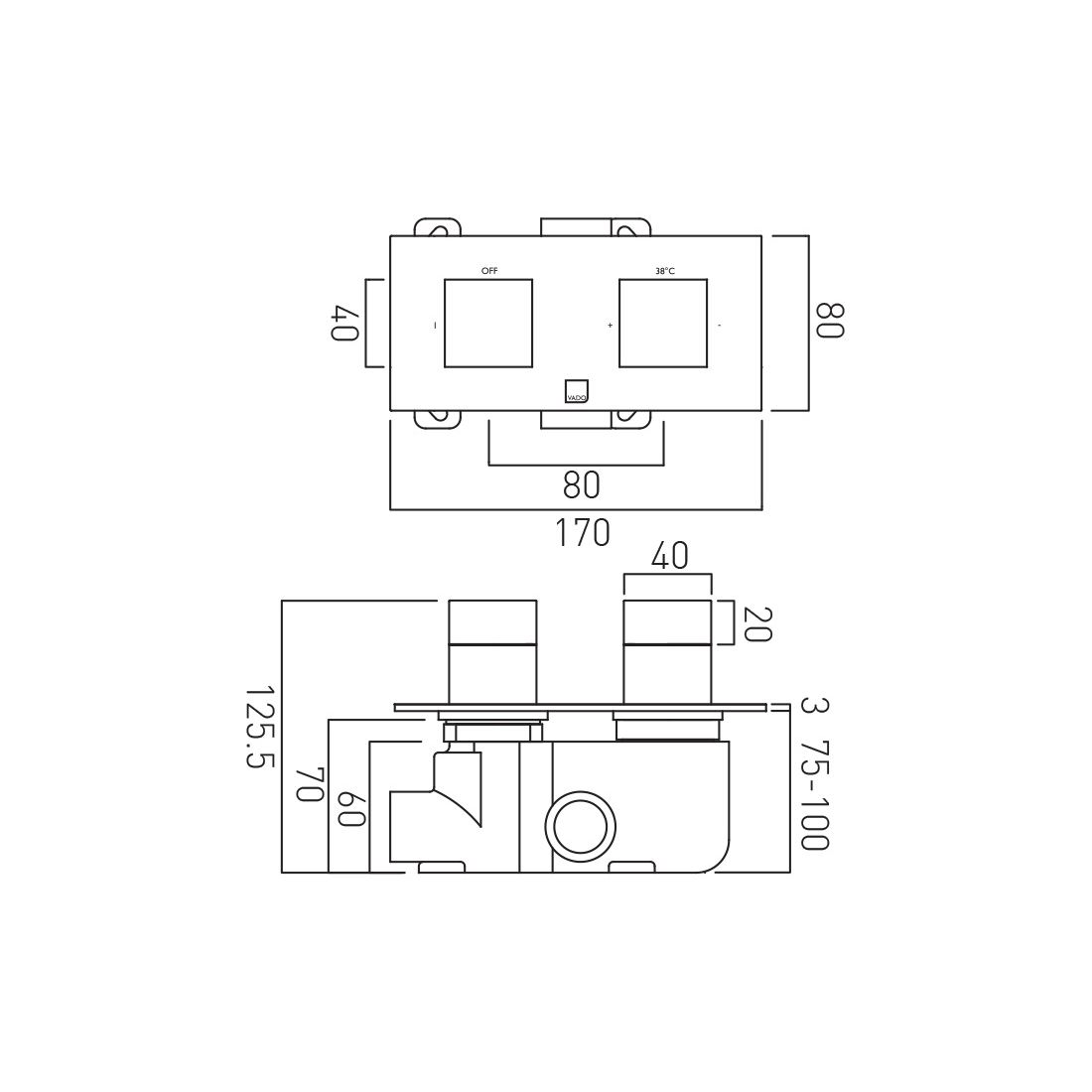 Tablet Notion 1 Outlet 2 Handle Concealed Thermostatic Valve Horizontal