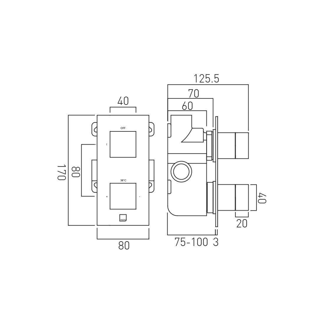 Tablet Notion 1 Outlet 2 HandleConcealed Thermostatic Valve Vertical