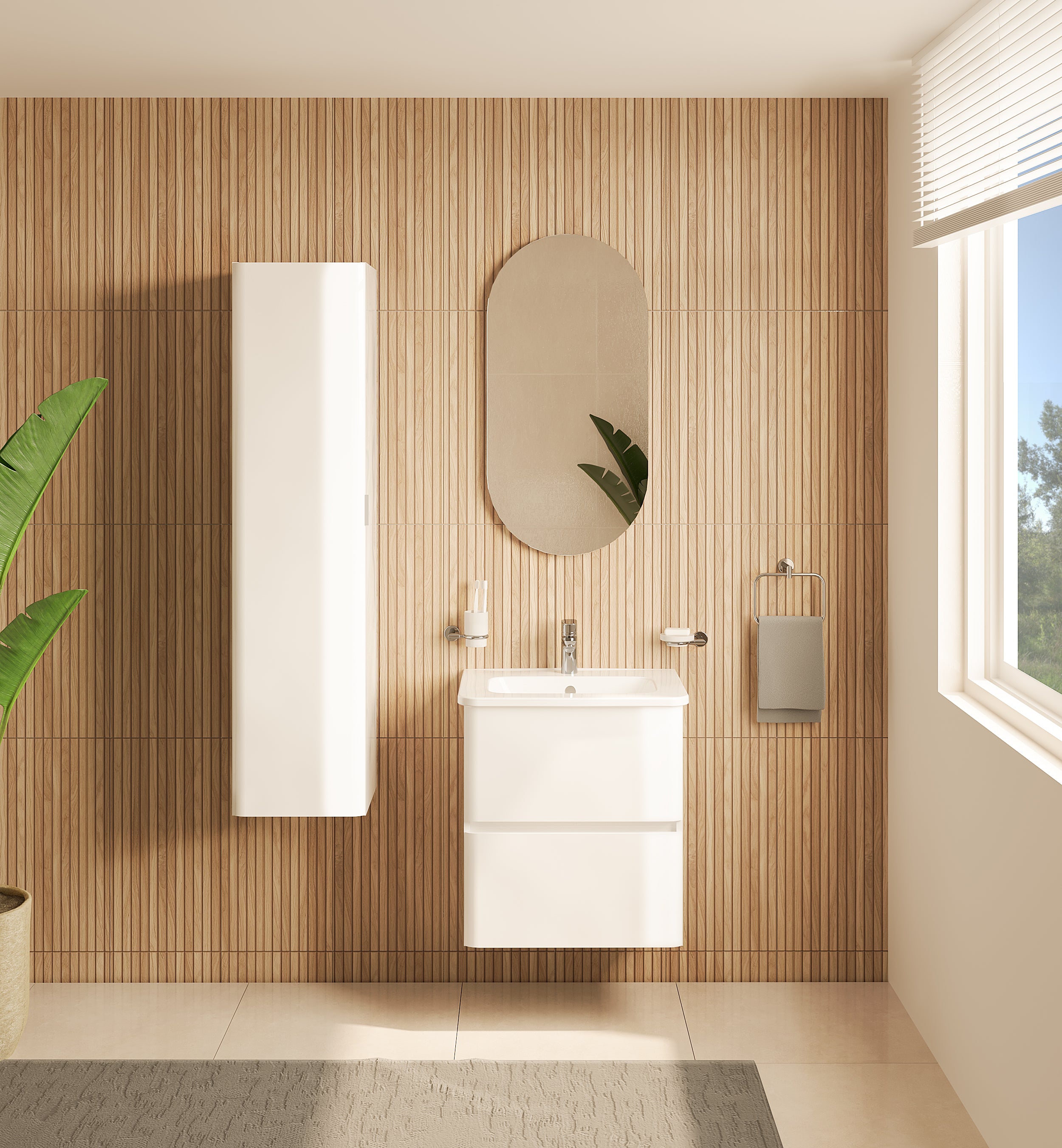 S20 Round Tall Unit, 35 cm, with one door, white high gloss