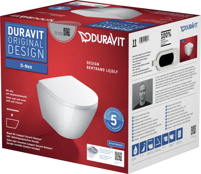 D-Neo Toilet set wall-mounted, Compact ceramic, Rimless