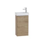 S20 Square Washbasin Unit, with one door, floorstanding, maple oak, right, without siphon