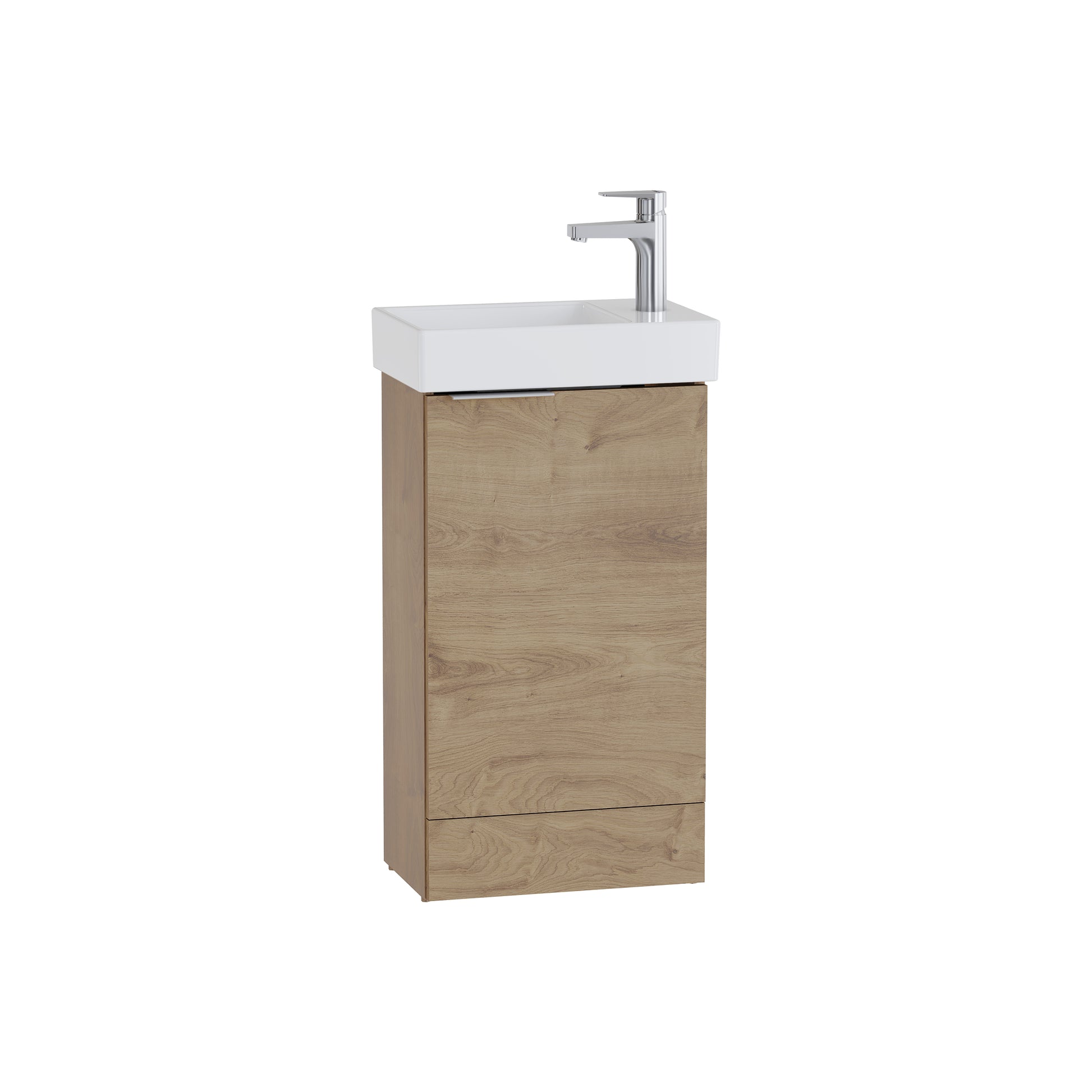 S20 Square Washbasin Unit, with one door, floorstanding, maple oak, right, without siphon