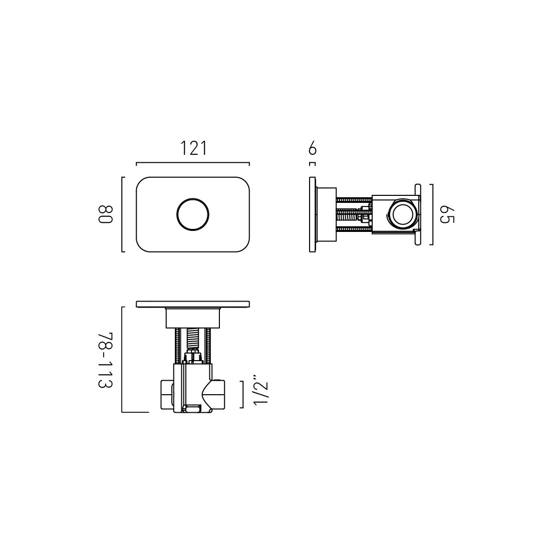 Zone 1 Button 1 Outlet Horizontal Concealed Stop Valve to pair with ZON-128/2-CP