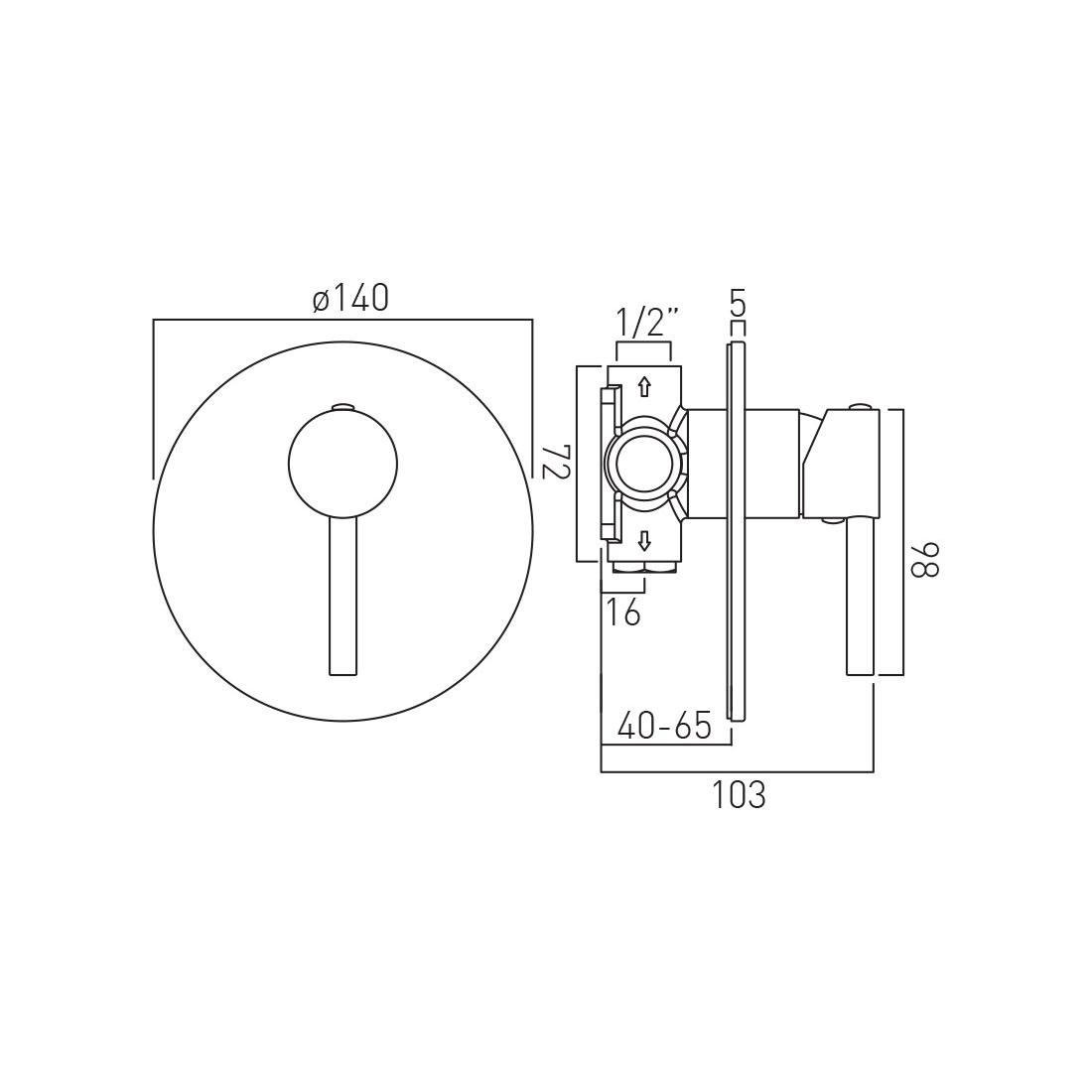 Zoo 1 Outlet Single Lever Concealed Manual Valve Round Backplate