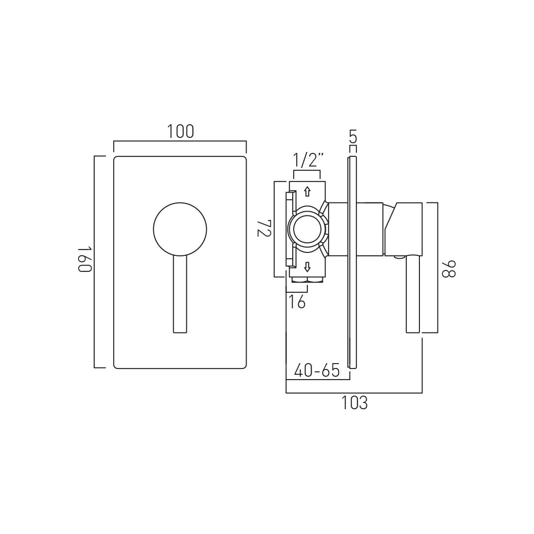 Zoo 1 Outlet Single Lever Concealed Manual Valve Rectangular Backplate