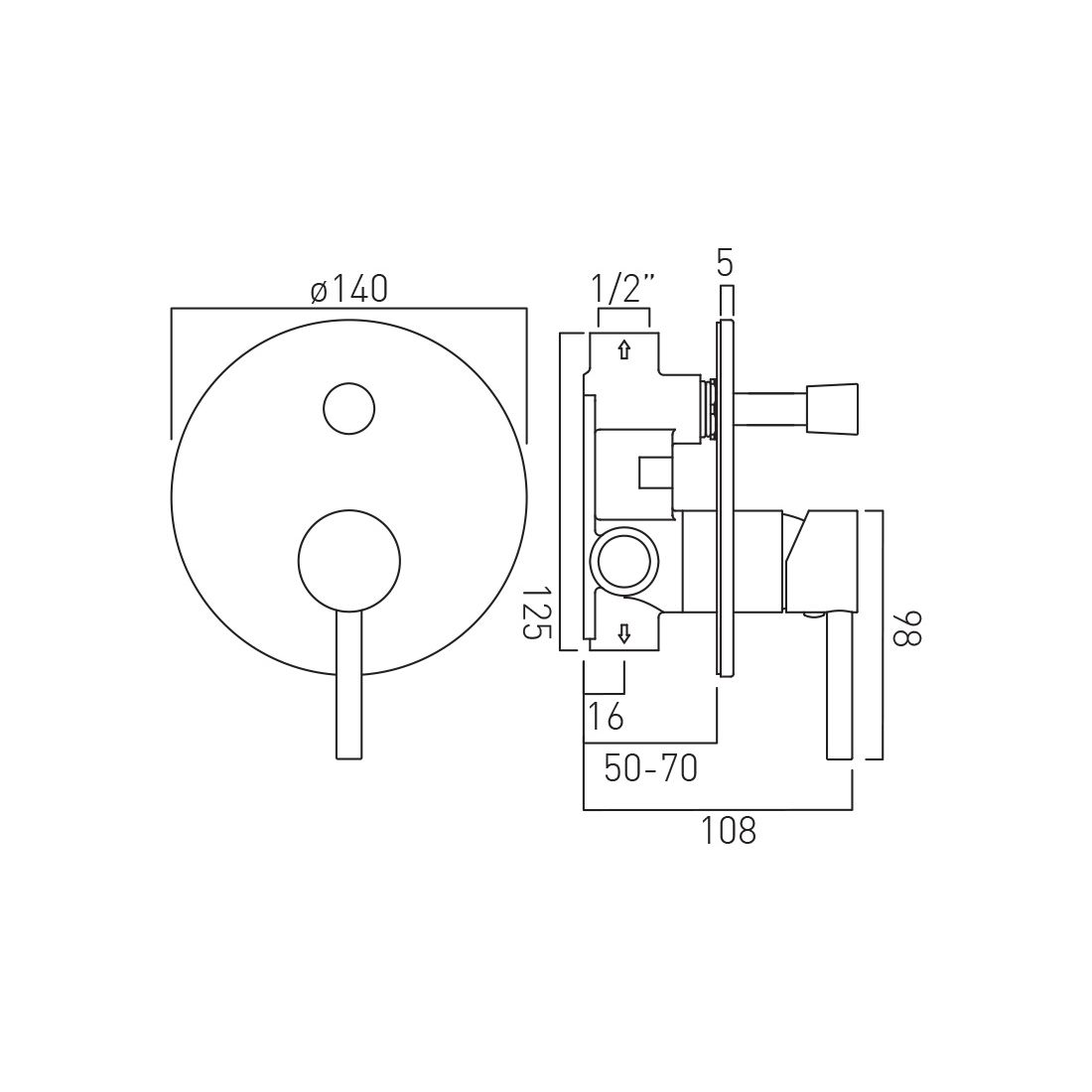 Zoo 2 Outlet Single Lever Concealed Manual Valve with Diverter Round Backplate