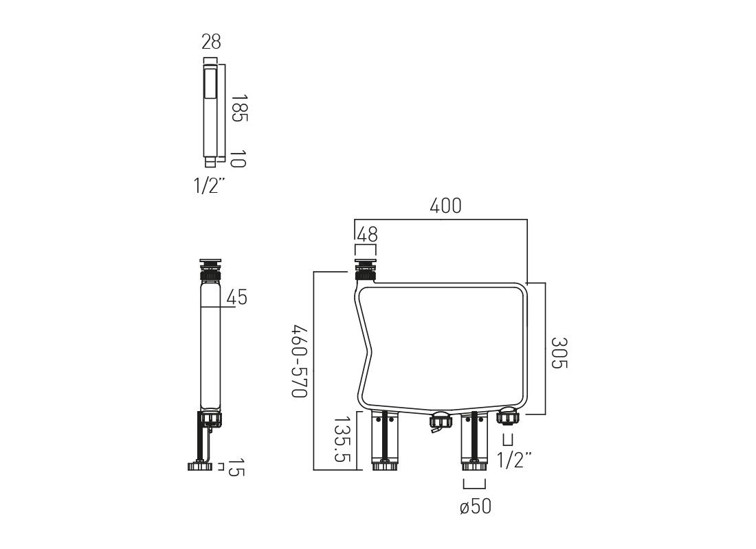 Zoo Capsule Single Function Shower Handset with Flexible Chrome Plated Brass Hose and Concealed Box To Eliminate Water ingress